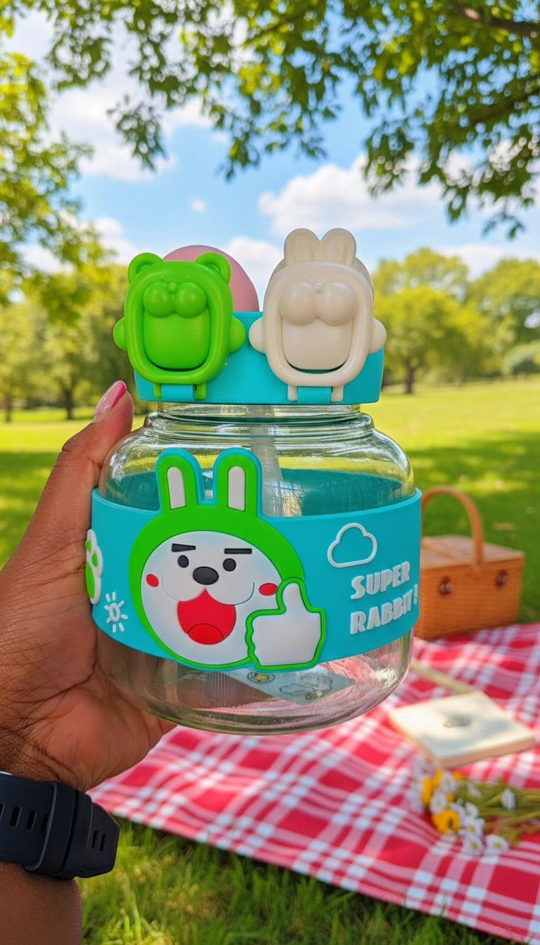 Kids Cartoon Drinking Water Bottle – Bear 2-in-1