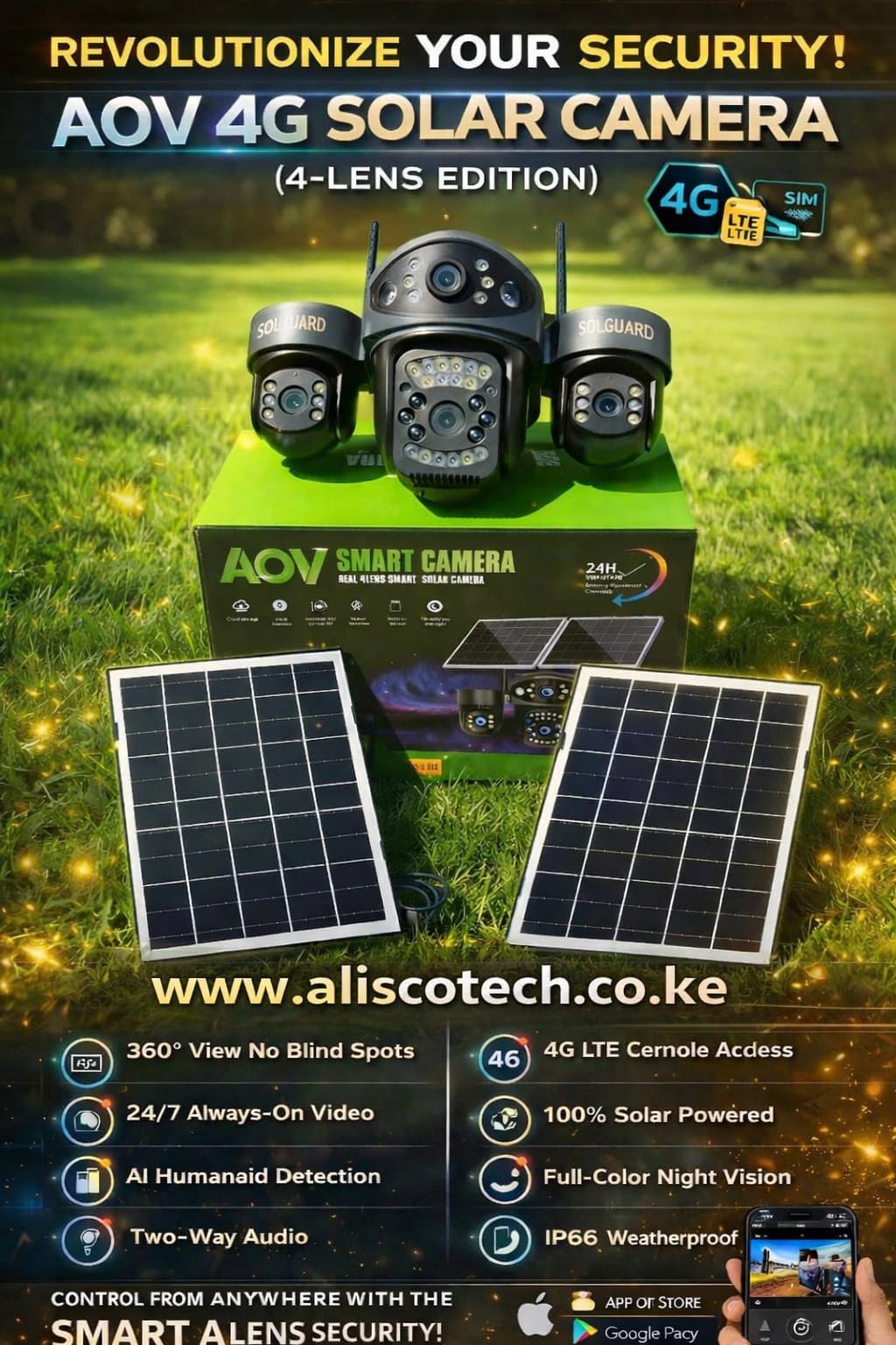 4G 4LENS SOLAR OUTDOOR CAMERAS WITH 2 PANELS