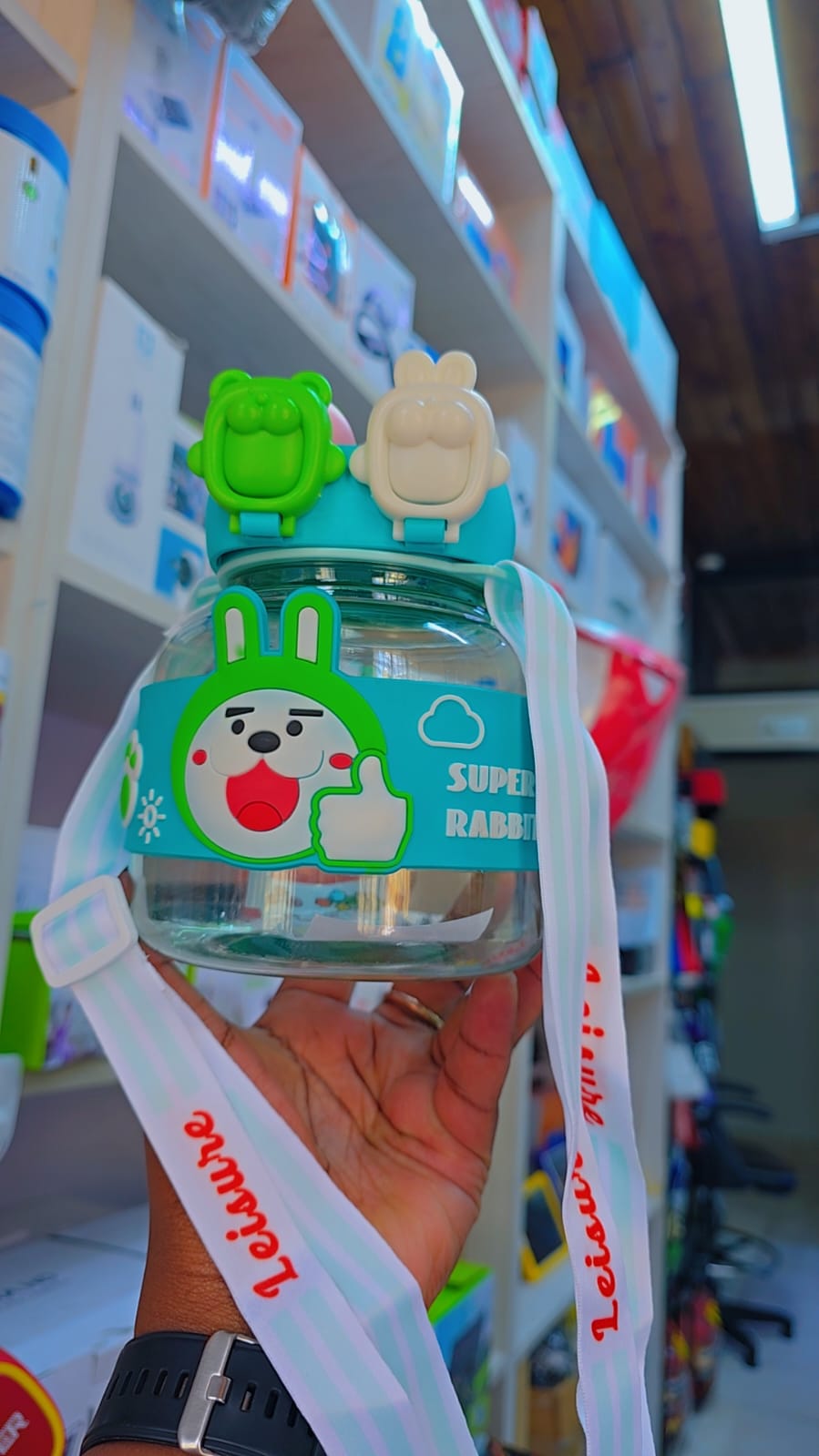 Kids Cartoon Drinking Water Bottle – Bear 2-in-1